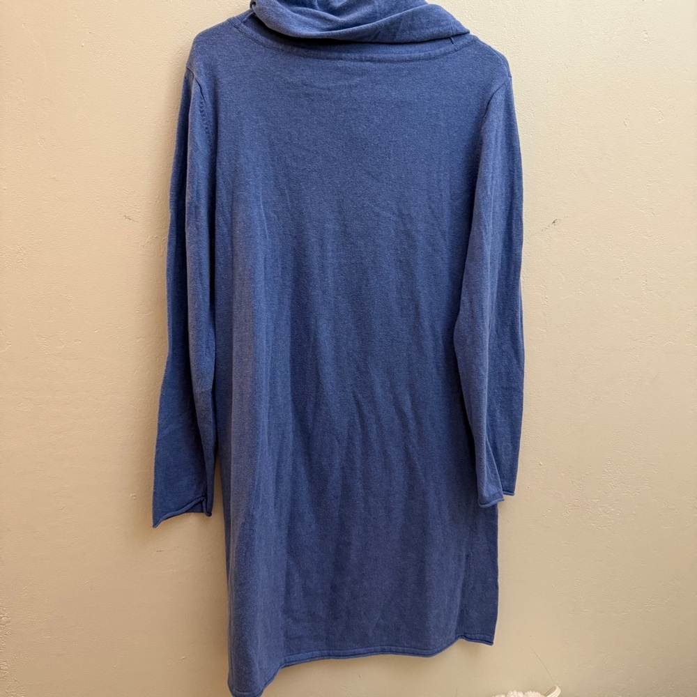 J. Jill large Blue Turtleneck Sweater dress solid cowl neck cashmere cotton - Picture 5 of 8